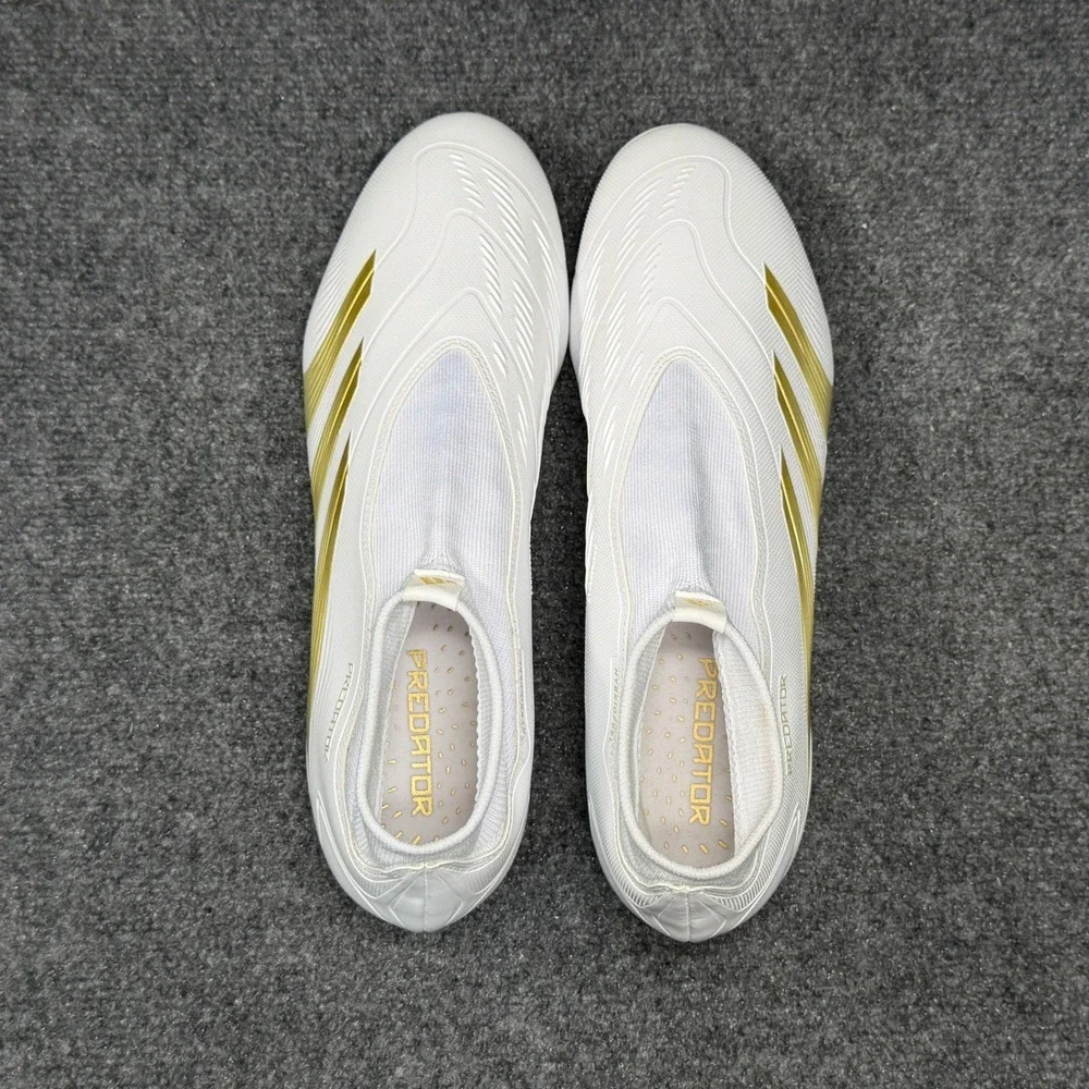 Adidas Predator League FG Soccer Cleats Men's 13.5 White Gold Laceless Athletic